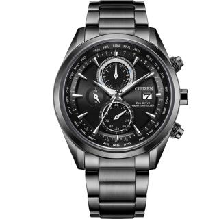 【CITIZEN 星辰】天空之鷹型男光動能全球電波萬年曆世界時區腕錶 黑 43mm(AT8265-81E)