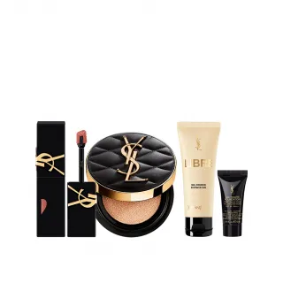 【YSL】官方直營 恆久完美高訂鎖吻彩妝組(霧光氣墊粉餅 高訂菱格版+奢華印記鎖吻霧唇釉)