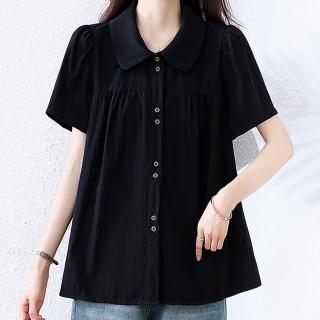 【麗質達人】6594黑色翻領短袖上衣-LY(L-5XL)