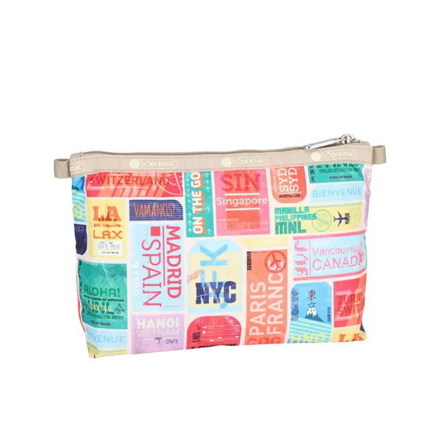 【Lesportsac】Cosmetic Clutch 雙層拉鍊收納化妝包 收納袋 盥洗包 送禮 禮物 推薦 女包(旅人的印記)