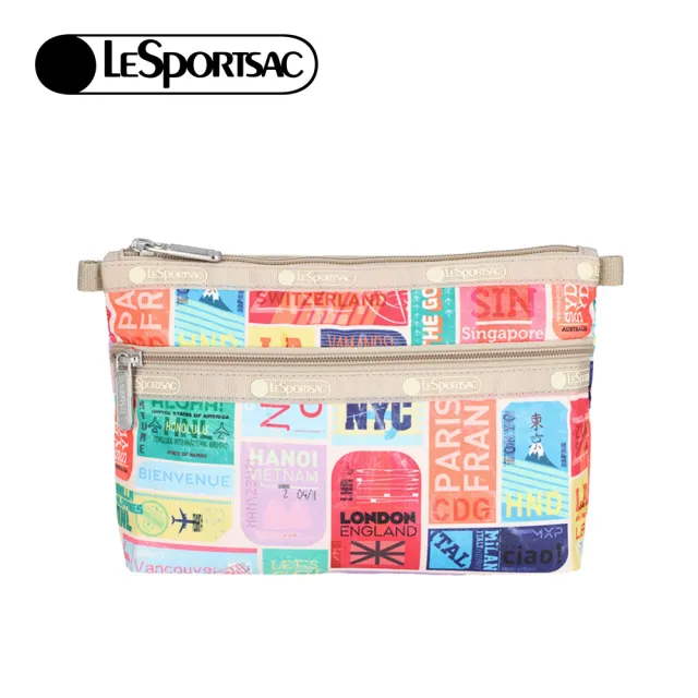 【Lesportsac】Cosmetic Clutch 雙層拉鍊收納化妝包 收納袋 盥洗包 送禮 禮物 推薦 女包(旅人的印記)
