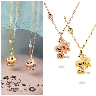 【Vividventure 亞帝芬奇】新年 情人 禮物 限時優惠 史努比 14K 3分 天然鑽石 項鍊 金色低語(SNOOPY聯名)