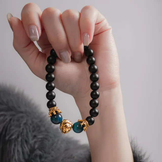 【天天水晶 TINGTING】彩虎眼 x 黑曜石 祥獅 皇冠 設計款水晶手鍊辟邪招財運A080016