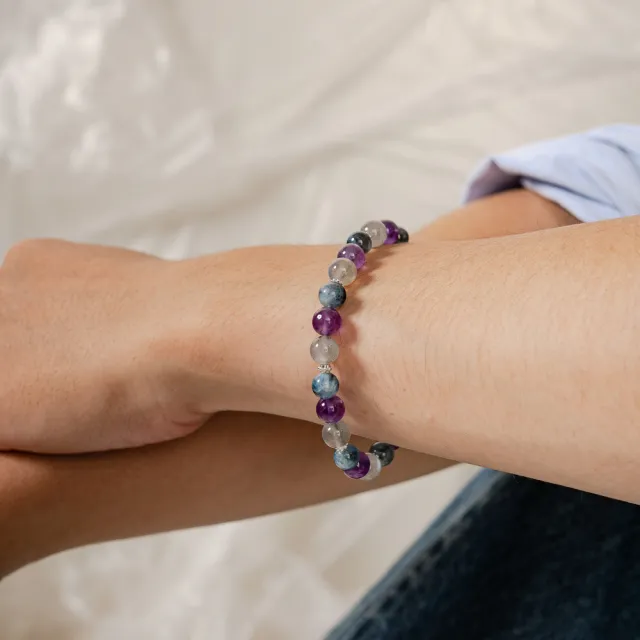 【天天水晶 TINGTING】魔鬼海藍寶x 紫水晶 8mm設計款手鍊(開運、助智慧 A080013)