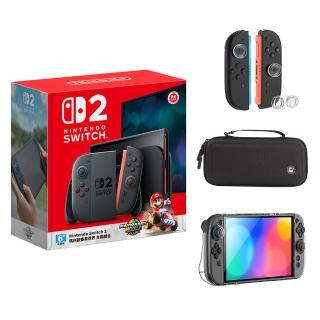 【Nintendo 任天堂】Switch 2 瑪利歐賽車世界 主機組+《良值 NS2保護殼+類比套+收納包 黑》+《9H鋼化貼》