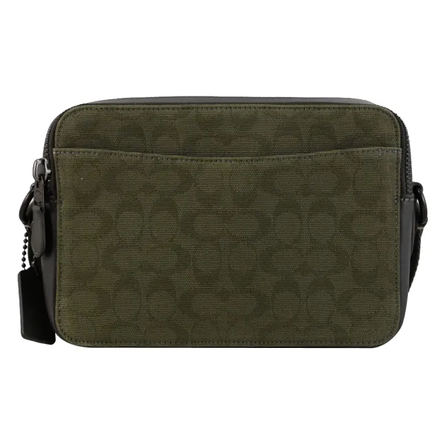【COACH】Charter 經典C字LOGO緹花拼接寬背帶雙層斜背包(綠 24cm)