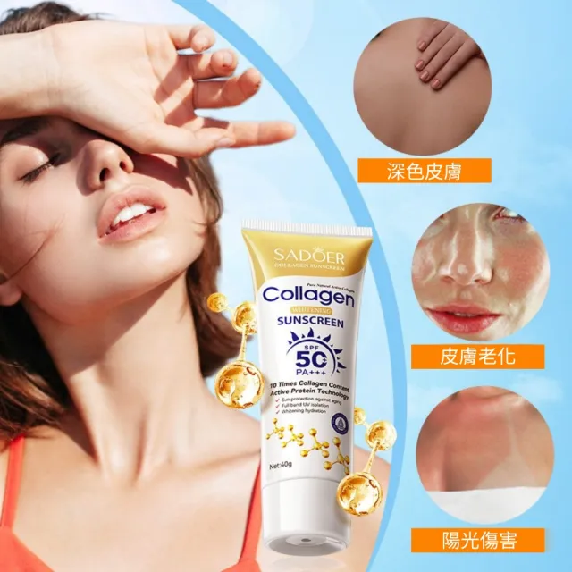 【iBloom】SADOER 膠原蛋白Collagen SPF50防曬乳40g-5入組(SPF50高效防護  防曬乳)