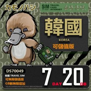 【鴨嘴獸 旅遊網絡卡】Travel Sim 韓國 網絡卡 7天 20GB 高流量網絡卡 旅遊卡(漫遊卡 韓國網絡卡 韓國上網)