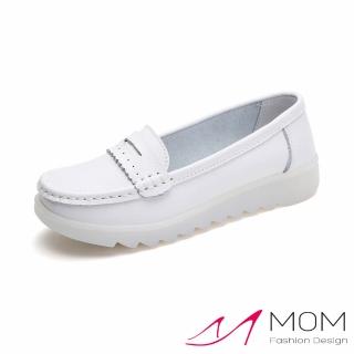 【MOM】真皮樂福鞋 軟底樂福鞋/真皮經典舒適果凍軟底樂福鞋 護士鞋(白)