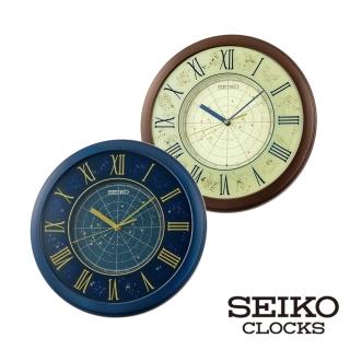 【SEIKO 精工】十二星座圖 夜光掛鐘 靜音時鐘 QHA013(羅馬數字 兩段式燈光自動照明)