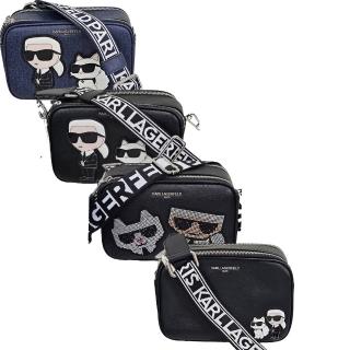 【KARL LAGERFELD 卡爾】KL 新款 老佛爺&貓咪 雙拉鍊開口斜背相機包(多款可選)
