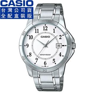 【CASIO】卡西歐簡約時尚鋼帶錶-白(MTP-V004D-7B 公司貨全配錶盒)