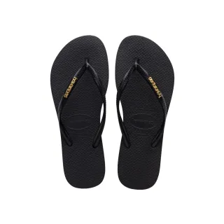 【havaianas 哈瓦仕】拖鞋 女鞋 夾腳拖 金屬LOGO Slim Metallic Logo 黑/金 4119875-1924W