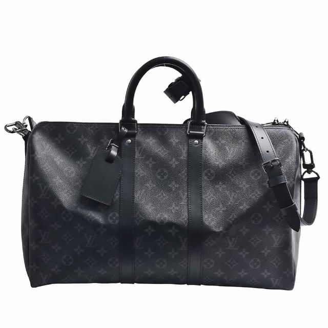 LV LOUIS VUITTON路易威登 M40569 KEEPALL BANDOULIÈRE 45 系列 Eclipse 帆布拉鍊手提/斜背旅行袋