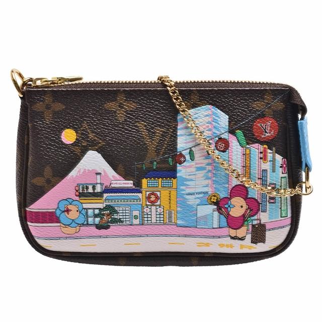 LV LOUIS VUITTON路易威登 M81637 限量 MINI POCHETTE 吉祥物富士山背景印花圖案拉鍊迷你手提/麻將包