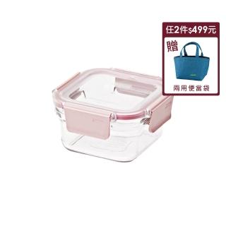 【Glasslock】韓國製烤箱可用強化玻璃櫻花粉保鮮盒-正方形440ml