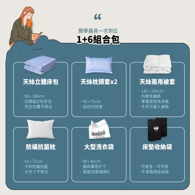 【小老闆寢具】旗艦組 單人3尺 小老闆開學寢具七件組 C組黑奏樂獨立筒床墊(開學組 學生組 大學床墊)