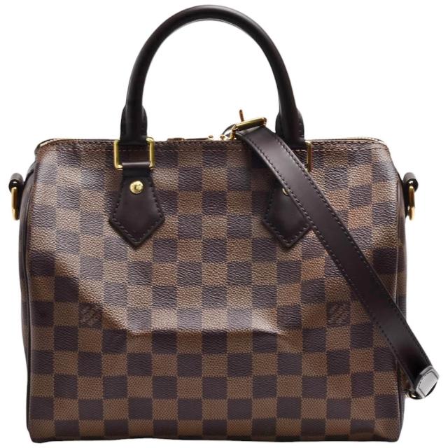 LV LOUIS VUITTON路易威登 N40575 Speedy Bandoulière 25 系列經典 Damier 帆布手提/斜背波士頓包