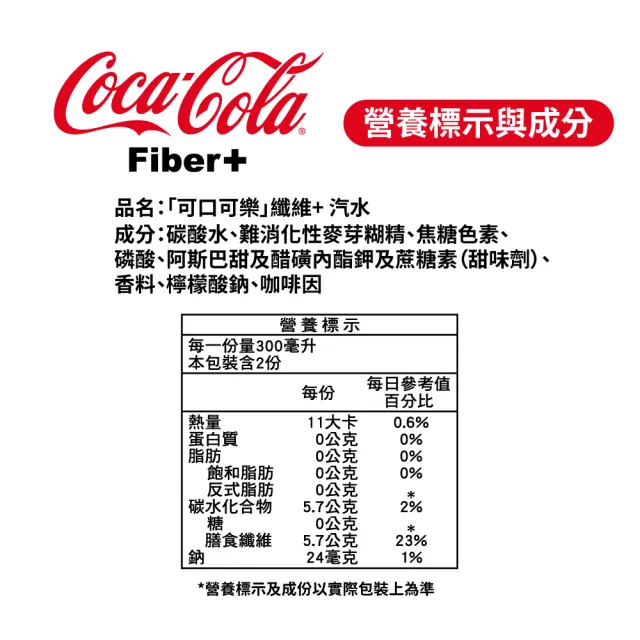 【Coca-Cola 可口可樂】纖維+ 寶特瓶600ml x24入/箱(無糖)