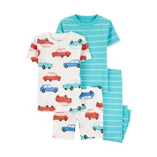 【Carter’s官方授權】車車與條紋4件組套裝〔上衣/短褲〕(原廠公司貨)
