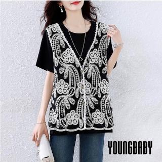 【YOUNGBABY】蕾絲背心假兩件式上衣 中大尺碼女裝