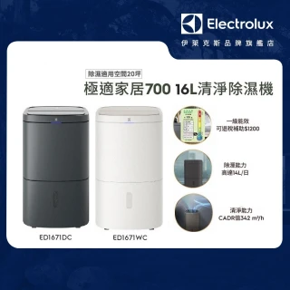 【Electrolux 伊萊克斯】16L 極適家居700清淨除濕機 除濕適用空間20坪(ED1671DC/ED1671WC 兩色任選)
