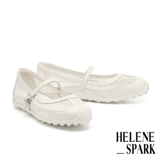 【HELENE_SPARK】率性舒適網布牛皮瑪莉珍厚底休閒鞋(白)