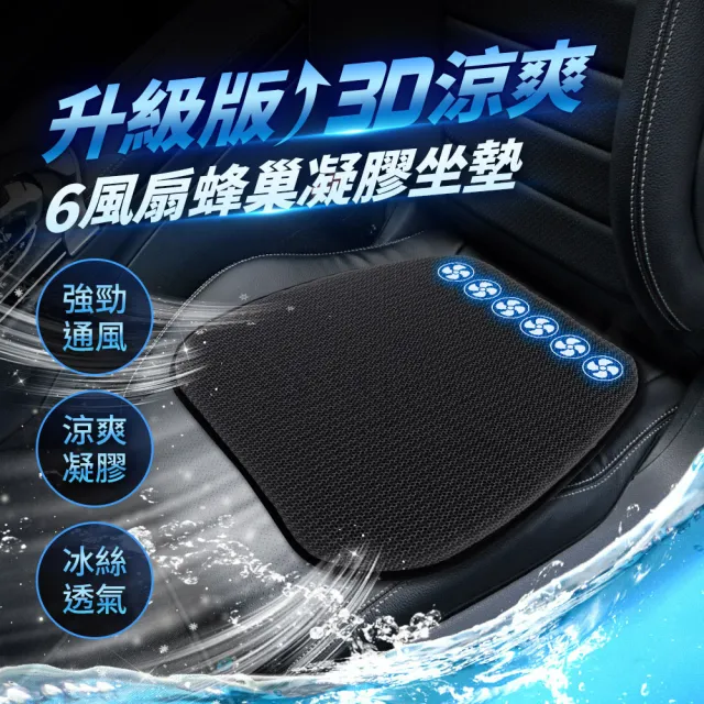 【OMyCar】升級版 3D涼爽6風扇蜂巢凝膠坐墊 一年保固(降溫 汽車坐墊 汽車椅墊 散熱透氣 涼感墊)