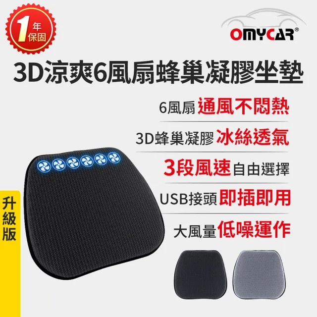 【OMyCar】升級版 3D涼爽6風扇蜂巢凝膠坐墊 一年保固(降溫 汽車坐墊 汽車椅墊 散熱透氣 涼感墊)