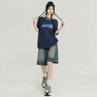 【巴黎精品】現貨秒發 牛仔褲丹寧短褲高腰牛仔短褲A字短褲休閒褲大碼寬褲大尺碼女裝(寬鬆直筒女褲子v1bl21)