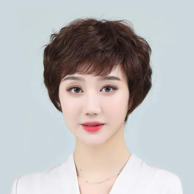 【米蘭精品】極速出貨  女假髮整頂真髮短假髮透氣假髮片輕量免打理隱形增髮整頂假髮(熟齡捲髮4色74ea2)