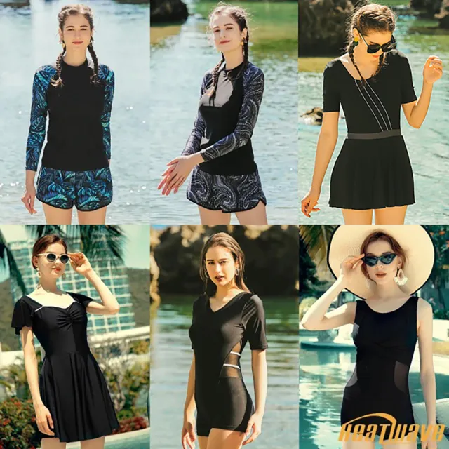 【Heatwave 熱浪】黑色基本款女泳裝多款均一價連身/長袖/連身裙/兩截式泳衣/水母衣(M-3XL)