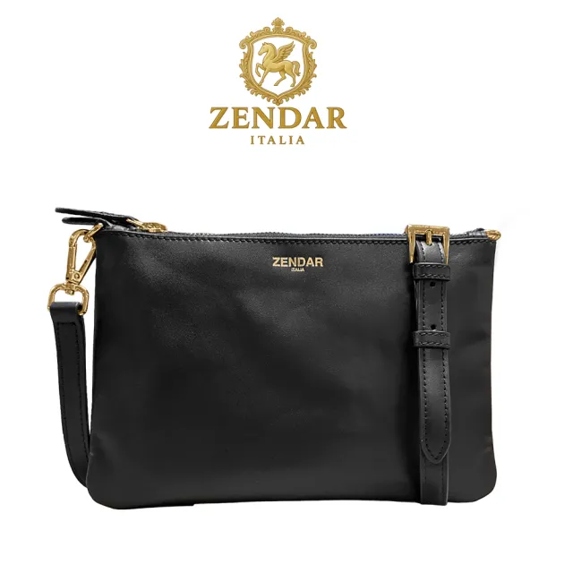【ZENDAR】頂級小牛皮雙層肩背包側背包 米凱拉系列(黑色)
