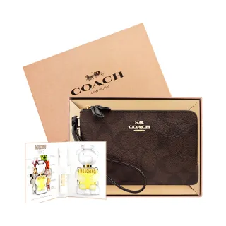 【COACH】馬車大C PVC雙層手拿包+MOSCHINO 品牌隨身小香(巧克力色)
