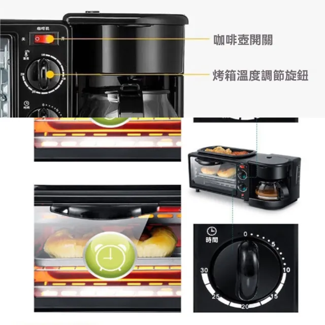 【YouPin】早餐機110V美規三合一多功能三明治吐司面包電烤箱咖啡機(早餐機/烤箱/咖啡機)