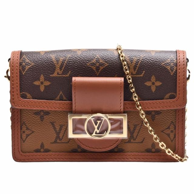 【Louis Vuitton 路易威登】M68746 DAUPHINE系列Reverse帆布牛皮飾邊鍊帶手拿/斜背包