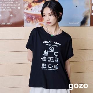 【gozo】MOMO獨家款★限量開賣 GREAT FARM落肩純棉T恤(兩色)
