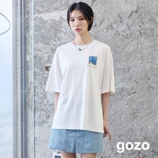 【gozo】MOMO獨家款★限量開賣 出遊拍立得印花寬鬆純棉T恤(兩色)