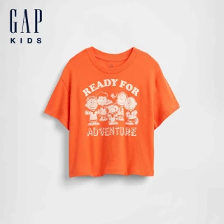 【GAP】男幼童裝 Gap x Snoopy史努比聯名 純棉印花圓領短袖T恤-橘紅色(791139)