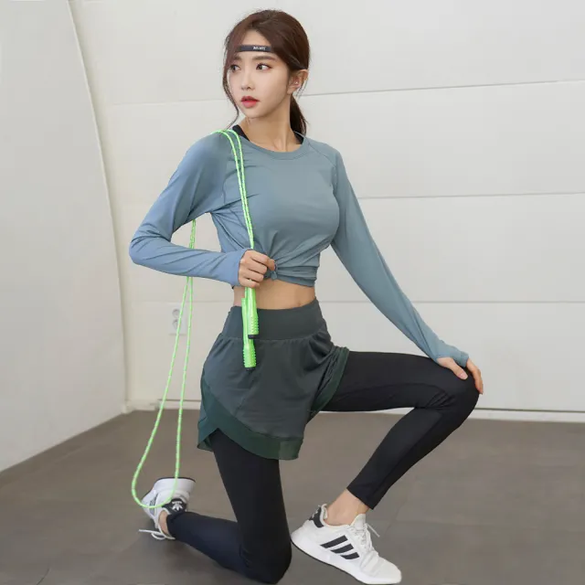 【BODYAIR】任2入 假兩件透紗長腿感九分褲(瑜珈.運動.慢跑.透氣.舞蹈.運動褲)