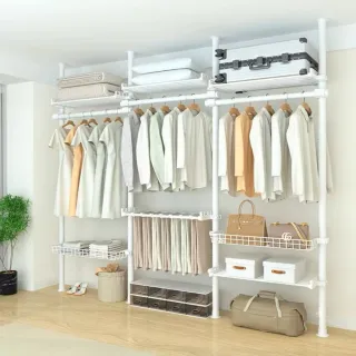 【小不記】四橫四立/頂天立地掛衣帽架/免打孔(立式衣架 掛衣架 衣帽架 伸縮衣架 置衣架 晾衣架 衣架)