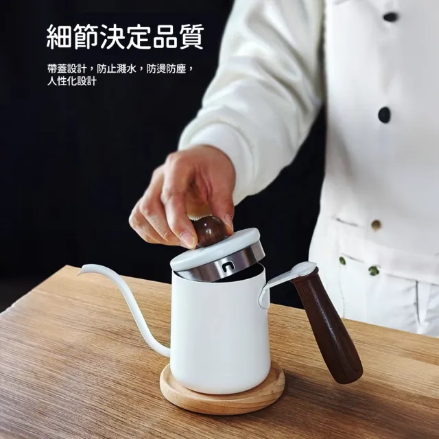 【Future goal居家生活館】304不鏽鋼咖啡細口手沖壺實木柄(咖啡拉花壺 鵝頸細口壺 咖啡手沖壺350ml)