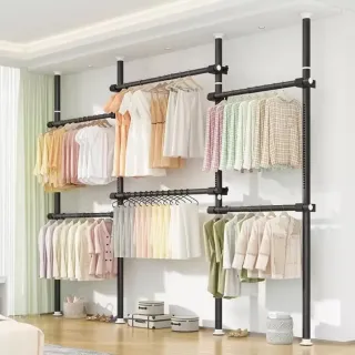 【小不記】三橫三立/頂天立地掛衣帽架/免打孔(立式衣架 掛衣架 衣帽架 伸縮衣架 置衣架 晾衣架 衣架)