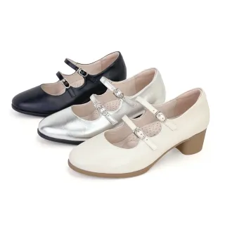 【Robinlo】真皮甜美魔力靜音粗跟瑪莉珍鞋POPPY(優雅白/經典黑/冰河銀)