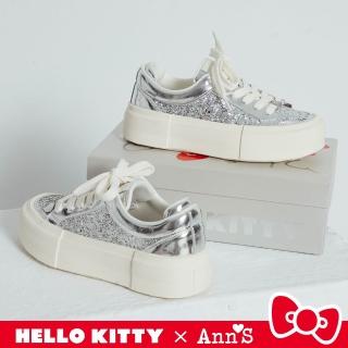 【Ann’S】Ann’S X Sanrio三麗鷗 HELLO KITTY 聯名 一閃一閃亮晶晶亮片碎石厚底休閒鞋4cm(銀)