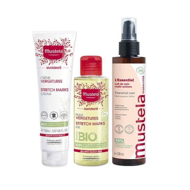 【Mustela 慕之恬廊】慕之孕 孕期保養1霜2油3撫紋(孕膚霜150ml+孕膚油105ml+有機撫紋緊緻菁華乳200ml)