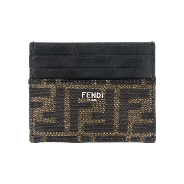 【FENDI 芬迪】FF 緹花布及皮革6卡名片夾/卡片夾(棕色/黑色)