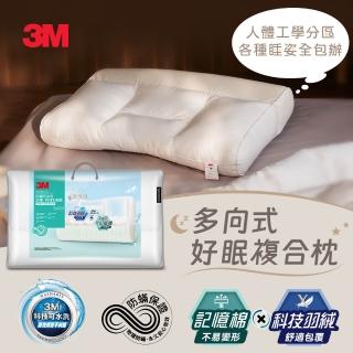 【3M】嘖嘖募資500萬! 防蹣可水洗記憶x科技羽絨枕-可調式多區複合型(多向好睡枕)