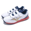 【MIZUNO 美津濃】棒壘球鞋 Cushionrevo DIA Trainer Wide 男鞋 寬楦 白 藍 魔鬼氈 支撐(11GT2525-42)