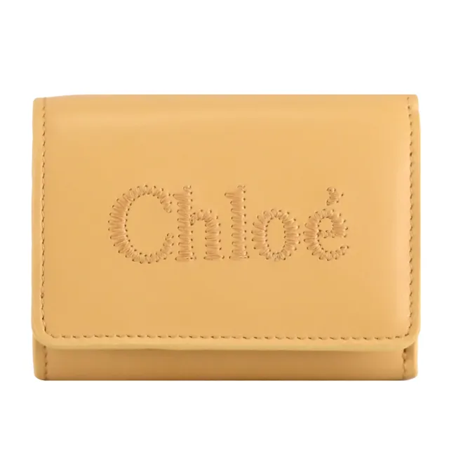 【Chloe’ 蔻依】SENSE 簡約電繡品牌LOGO小牛皮三折扣式零錢小短夾(黃)